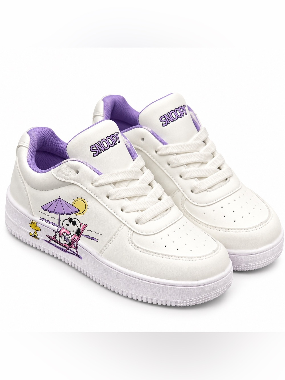 Snoopy Peanuts White Sneakers Purple Accents